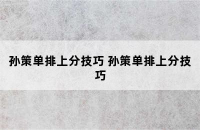 孙策单排上分技巧 孙策单排上分技巧